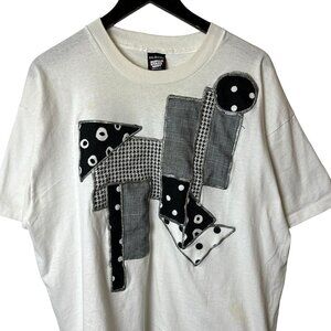 Abstract Shapes Patches T Shirt Vintage 90s Extra Large XL White Graphic Tee